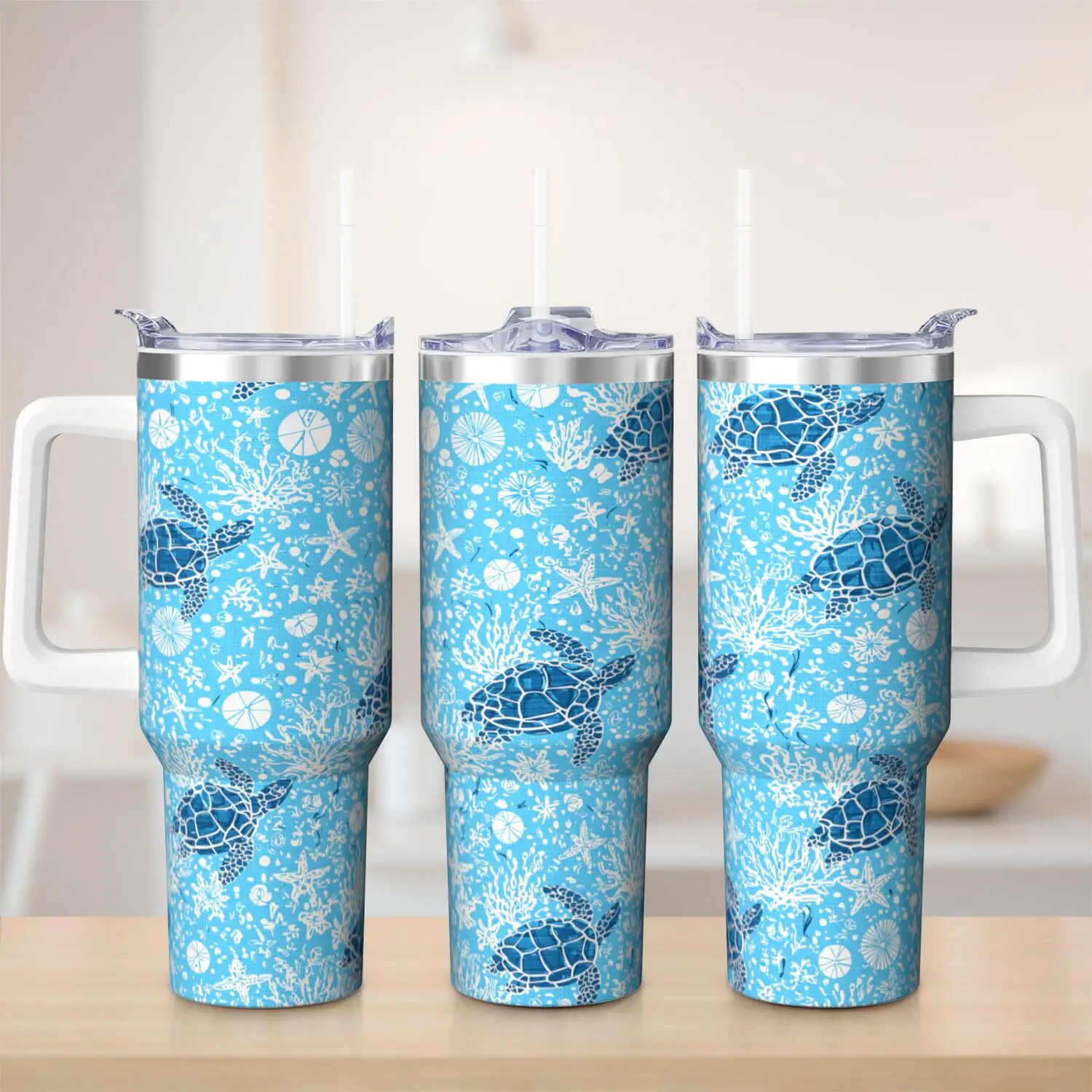 1ps Sea Turtle Handle Cup with Straw Set, Can Hold Up to 40 Oz, Inner Layer Made of 304 Stainless Steel, Outer Layer Made of 201 Stainless Steel, Seamless Inner Liner, Lid Made of PC Material, Suitable for Home, Office, Outdoor, Sports, And Car Use