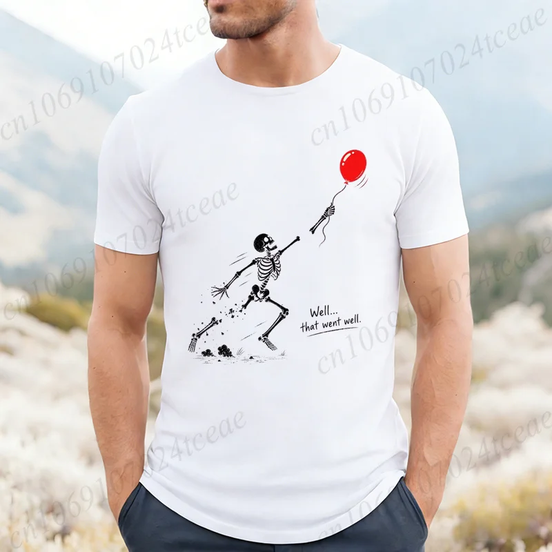 Skeleton Lost Balloon Grafik T-Shirt für Männer Lustiges Skelett T-Shirt mit düsterem Humor Gothic Sarkastisch Unisex Streetwear Geschenk – Detail 3