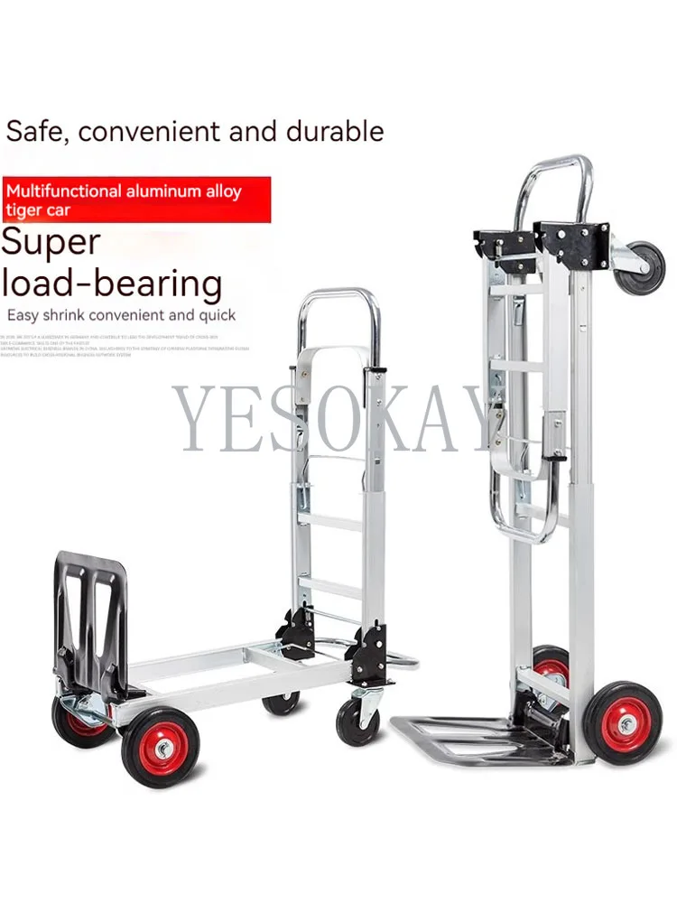 400KG Folding Hand Luggage Cart 200KG Shopping Trailer Express Logistics Handcart All Aluminum Flat Plate Handling Cargo Cart