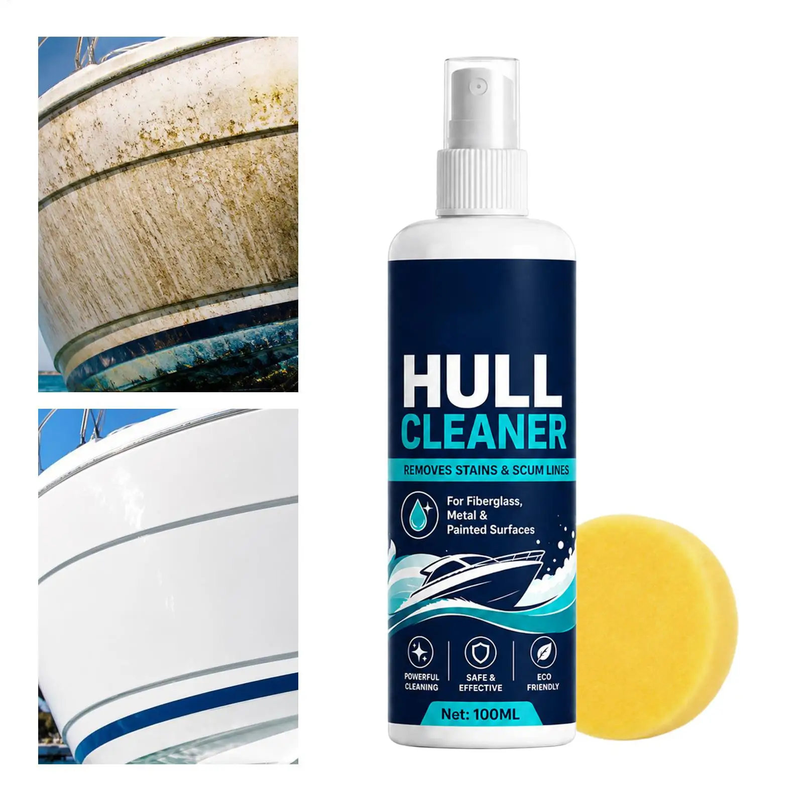 Boat Hull Cleaner 100ml Stain Remover for Marine Boats, Saltwater Stain & Scale Remover for Yacht Pontoon Fishing Boats