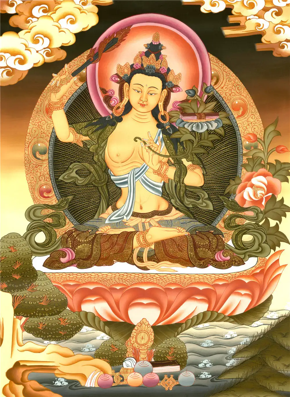 

Manjusri Thangka,Gandhanra Tibetan Buddhist Thangka Art,Giclee Printed and Hand Framed,47" × 32"