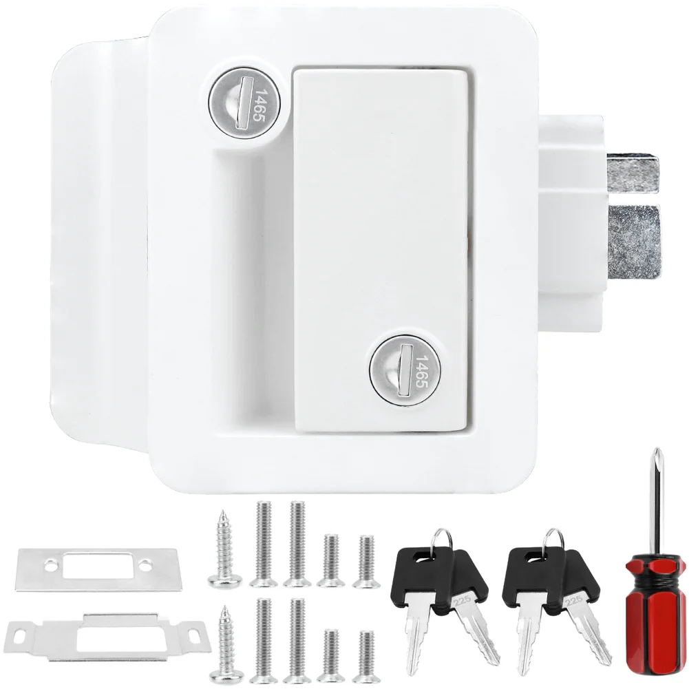 

Aluminum Zinc Alloy Camper Door Lock Kit for RV Trailer with Waterproof Sealing Gasket and Robust Paddle Deadbolt Mechanism
