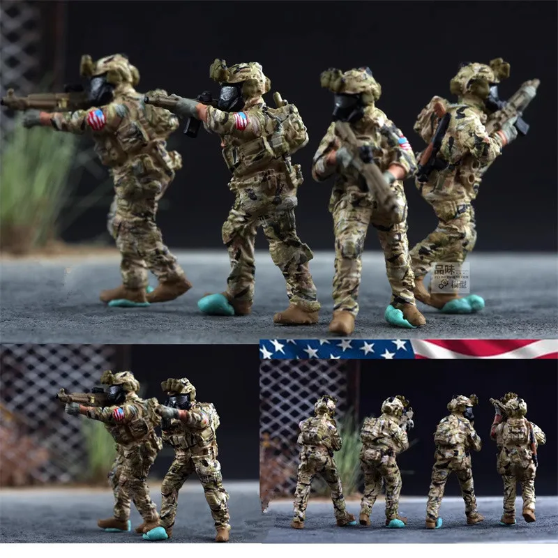 Modèle peint 1:72, 4 pièces, figurines d'action modernes des forces spéciales américaines, soldats de défense chimique, accessoires de scène à faire soi-même, affichage de Collection