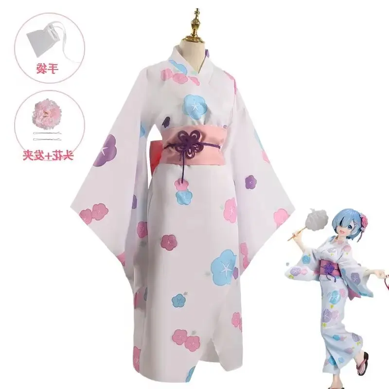 

Life in a Different World from Zero Rem Kimono Cosplay Costume Anime Japanese Women's Adult Size Cosplay Wear