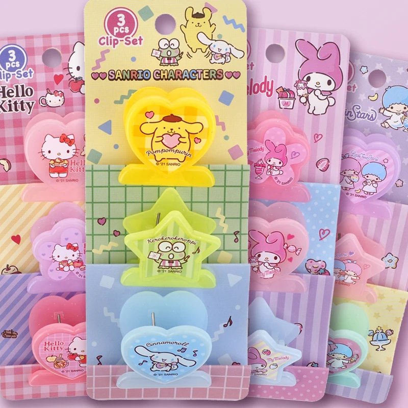 Original Sanrio Little Twin Stars Cinnamoroll Melody Cartoon Plastic File Information Multi-Purpose Clip Set Anime Plush Toy