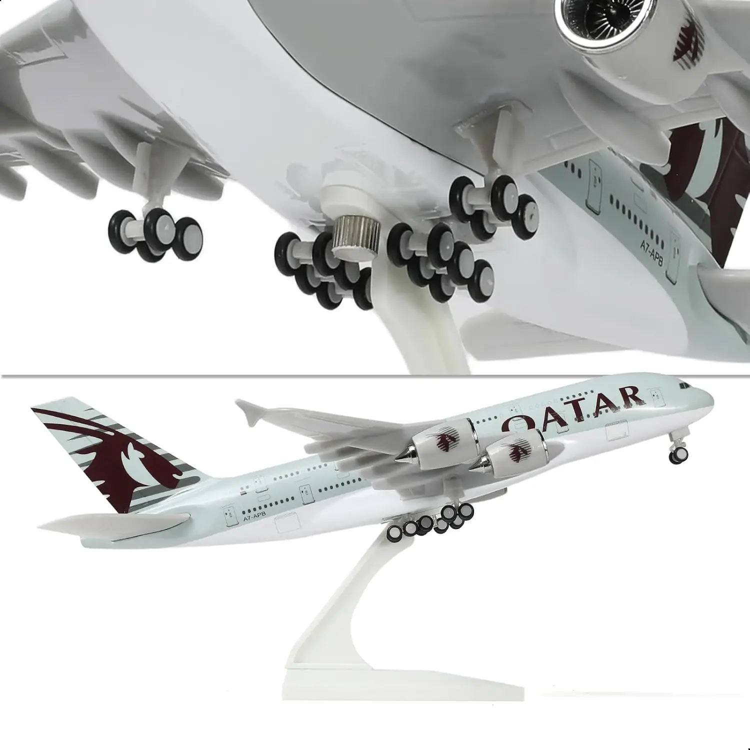 30cm 1/240 Scale Aircraft Qatar Airways A380 Diecast Resin Airplane Model with Stand Desktop Display Aviation Gift Decoration