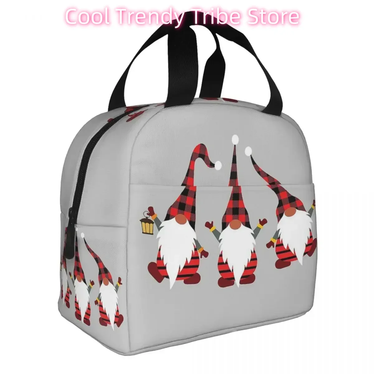 Merry Christmas Gnomes Insulated Lunch Bag Cooler Bag Lunch Container Portable Lunch Box Tote Food Bag School Outdoor