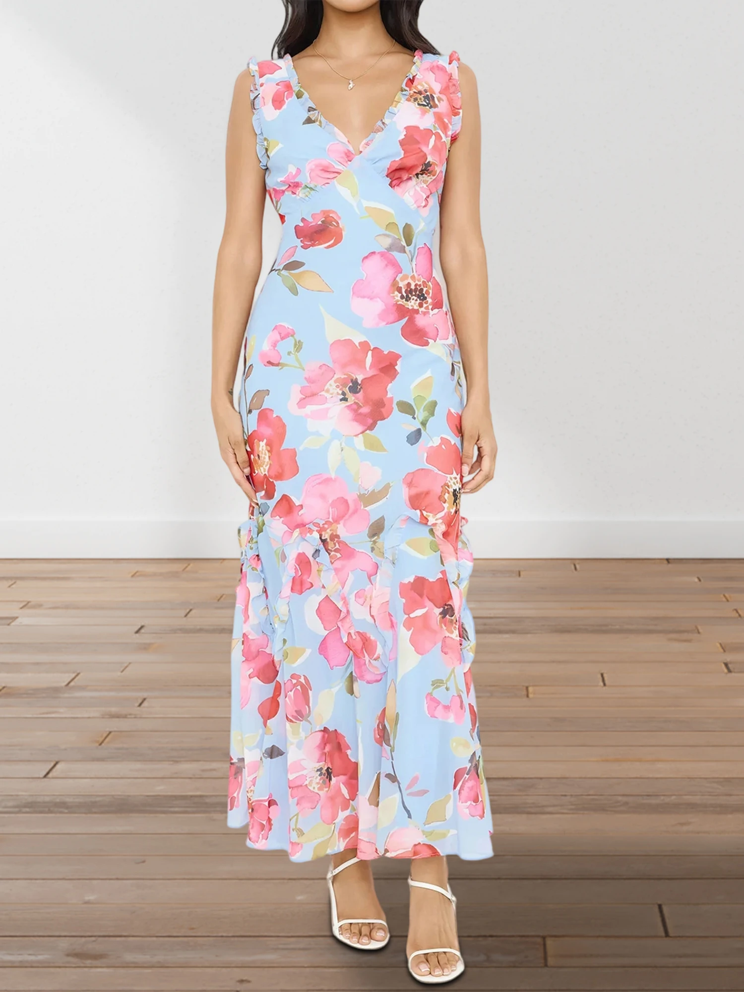 ชุดราตรีทรงเมอร์เมดผ้าลูกไม้หรูหรา ไหล่เฉียง แต่งระบาย คอวีหวาน สำหรับงานพิธีการหรืองานแต่งงาน