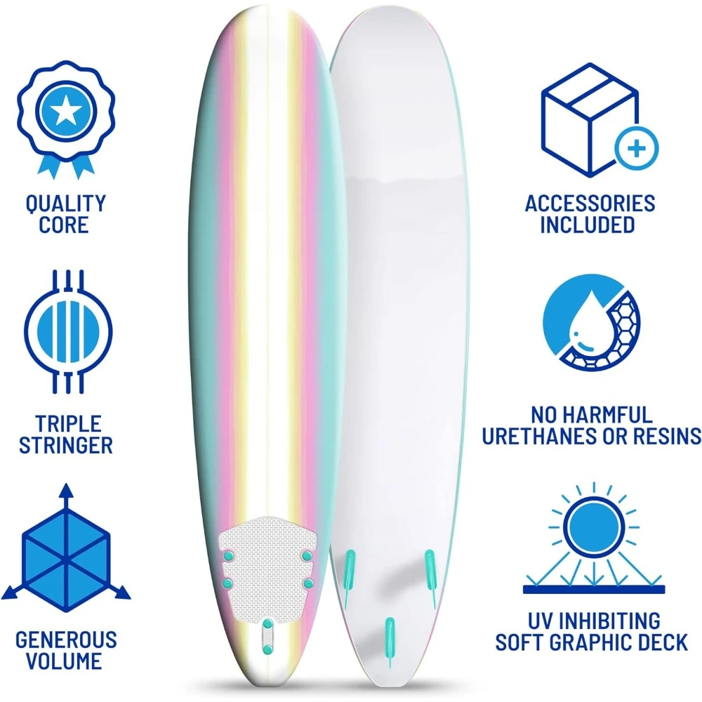 Classic Soft Top Foam 8ft Surfboard Wakeboard Underwater Scooter Sup Board Inflatable Sapboard Surfing Water Sports