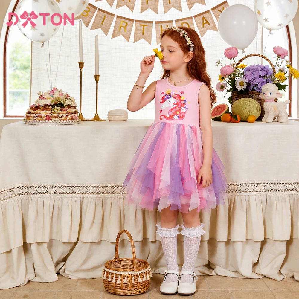 

DXTON Toddler Summer Dress Cotton Tulle Holiday Party Kids Outfits Sleeveless Children Dresses Unicorn Cartoon Baby Girls Dress