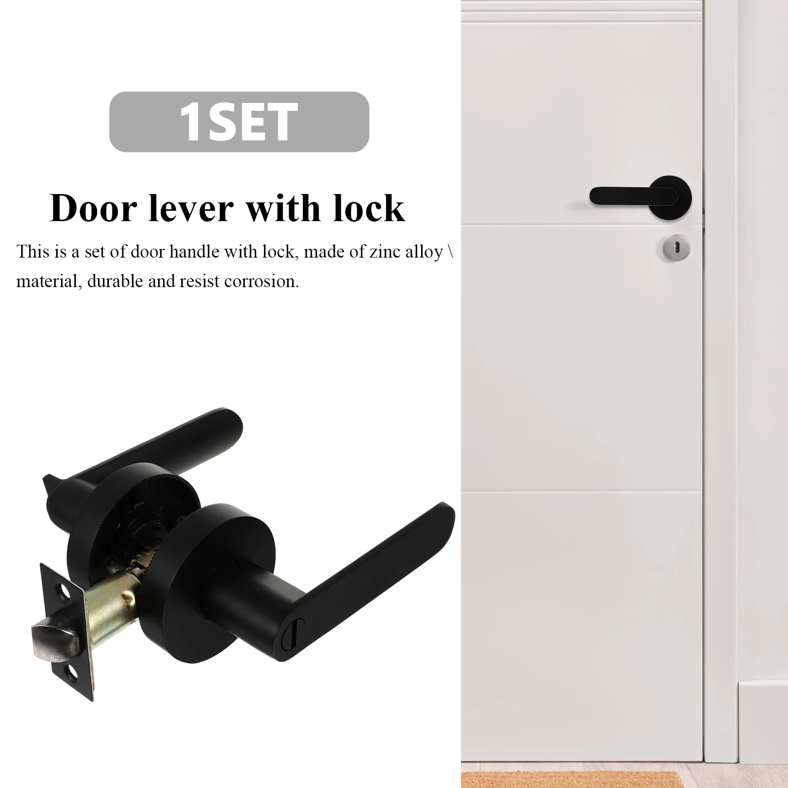

1Pair Locking Door Handle Set Zinc Alloy Privacy Lever Matte Black for Bedroom Living Room Interior Door Handles Black Passage