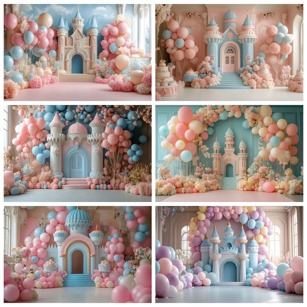 

Princess Castle Girls Birthday Party Photography Backdrop Balloons Flowers Baby Shower Decor Photocall Background Photo Studio