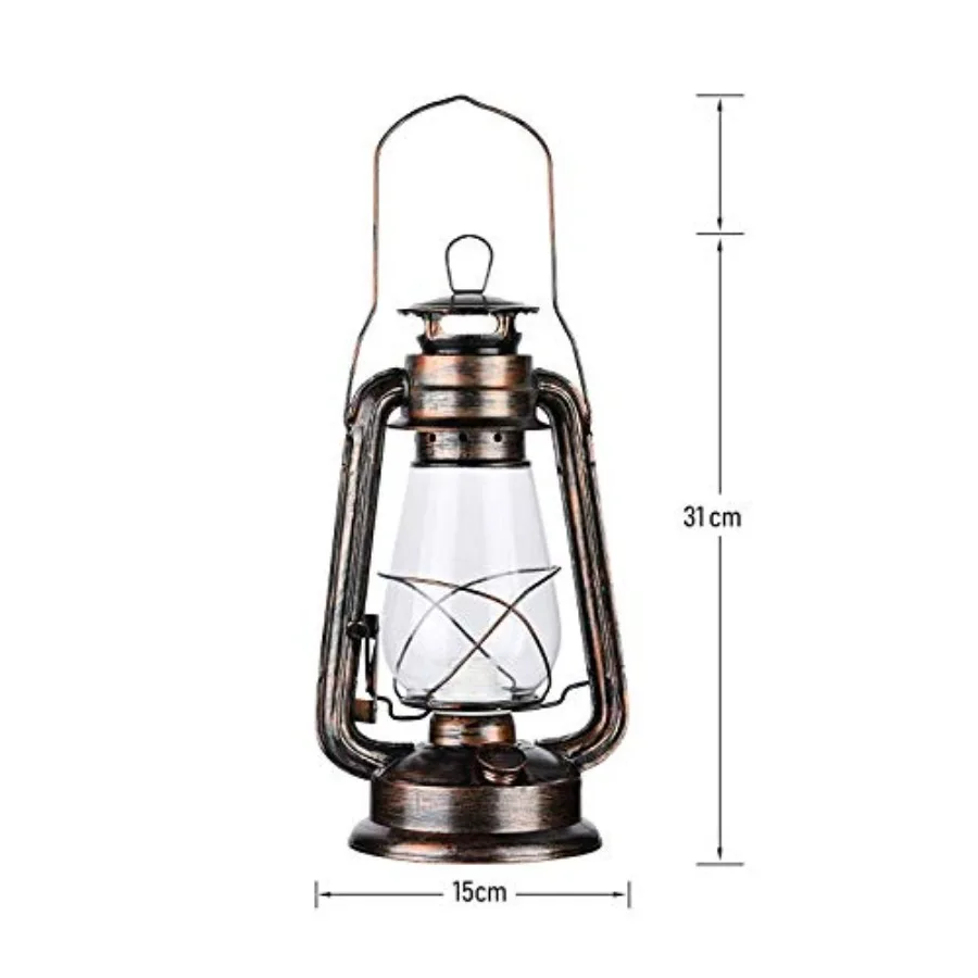 PACK OF 2 Vintage Rustic Accent Old Fashioned Electric Lantern Oil Lamp with Edison LED Bulb Bronze Rust Finish Dimmable Nights