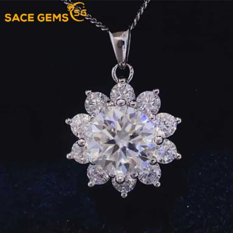 

SACEGEMS D VVS1 1-5ct Moissanite Diamond Pendant Necklaces for Women Sparkling Wedding Jewelry GRA Certified 925 Sliver Necklace