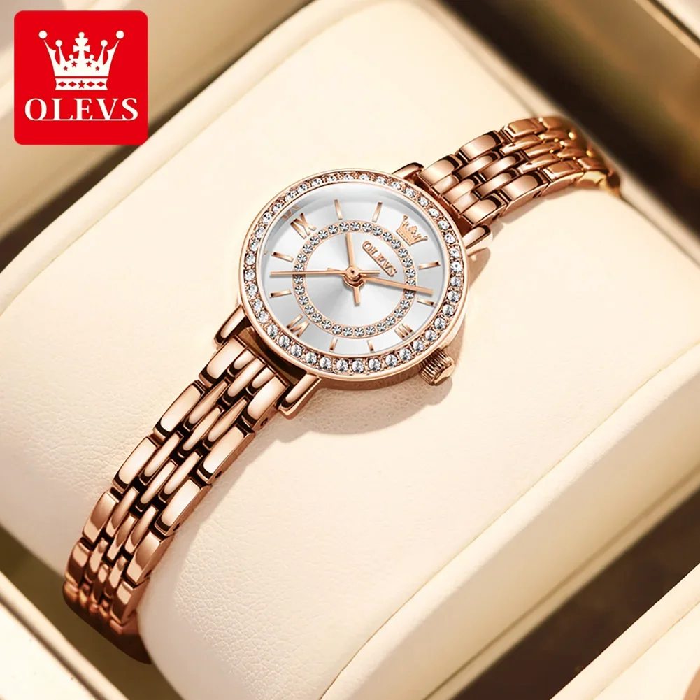 OLEVS Stainless Steel Strap Fashion Women Wristwatch Waterproof Quartz Super-thin High Quality Watch for Women