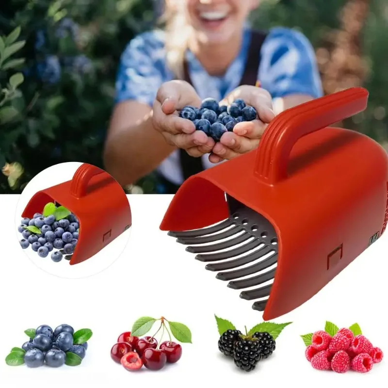 Portable Berry Pickers Metal Comb Rakes Picking Fruit Collecting Scoop Handle Blueberry Collection Harvester Picking Garden Tool