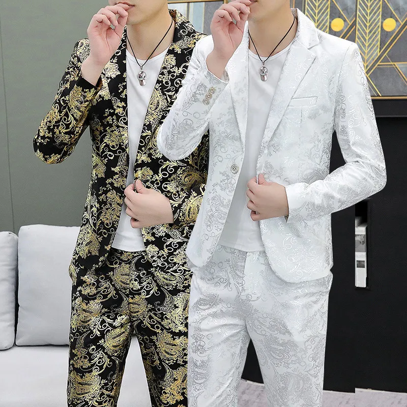 

Sli Briti Men's Gold Emed Slim Fit Two-Piece Suit Casual Outerwear Polyester Fiber Spring Summer Autumn Winter