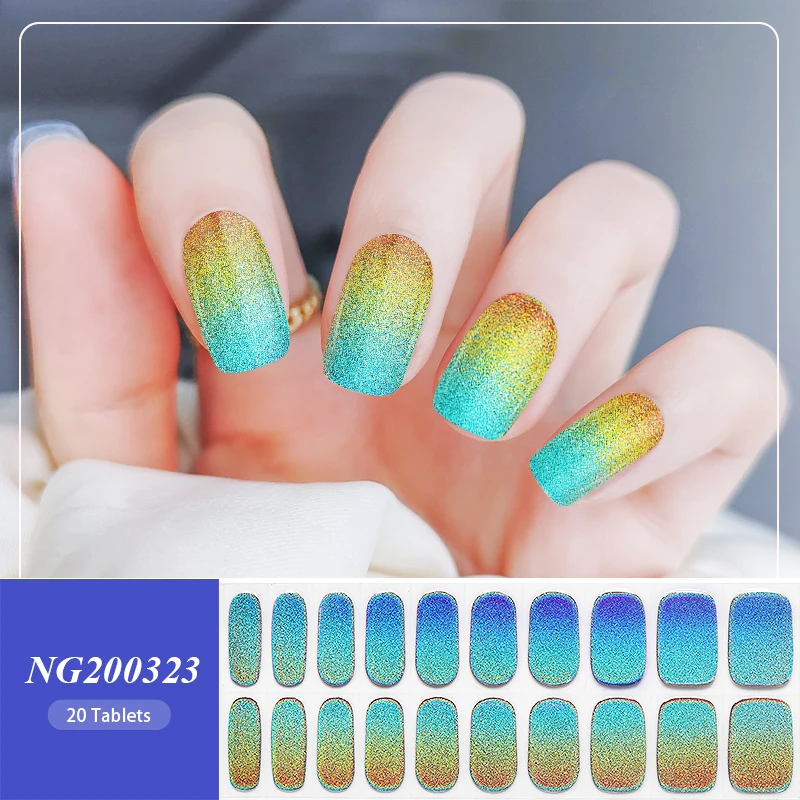 Envolturas de uñas de Gel semicurado gradiente de colores, pegatinas de uñas de Gel rápido, decoración de manicura de Gel de cobertura completa láser, 20, 22 puntas