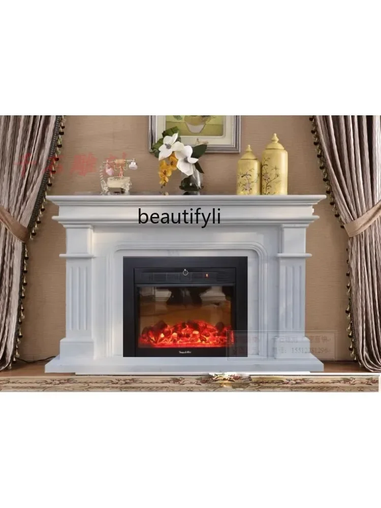 

French light luxury marble stone fireplace simple decoration living room stone carving white decorative cabinet customizati