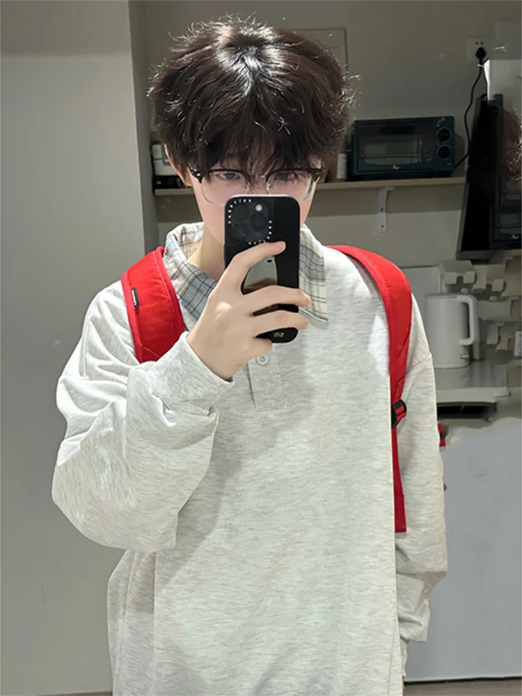 

Мужская толстовка College Sle Ne Long Sve ey Top Youthful Feeling American Sle Fake, двухсекционная футболка, повседневная одежда