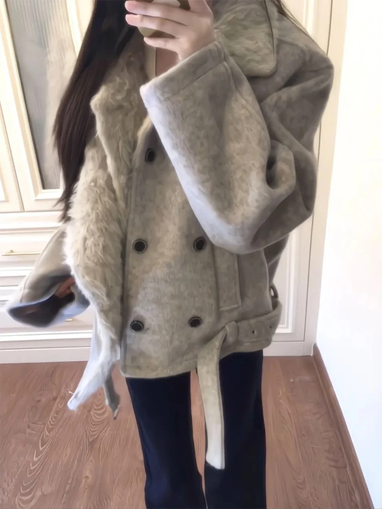 레트로 아메리칸 스타일 울 코트 또는 플립 칼라 마운틴 이글 디자인 여성용 겨울 패션 더블 버튼 따뜻한 코튼 재킷