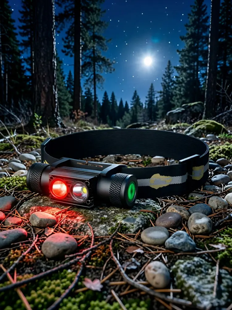 Najnowsza Mini Latarka Czołowa LED Dużej Mocy Biało-Czerwona, Ładowana USB Type-C, Akumulator 18650, Latarka Kempingowa, Myśliwska, Lampa — Zdjęcie 2 z 2