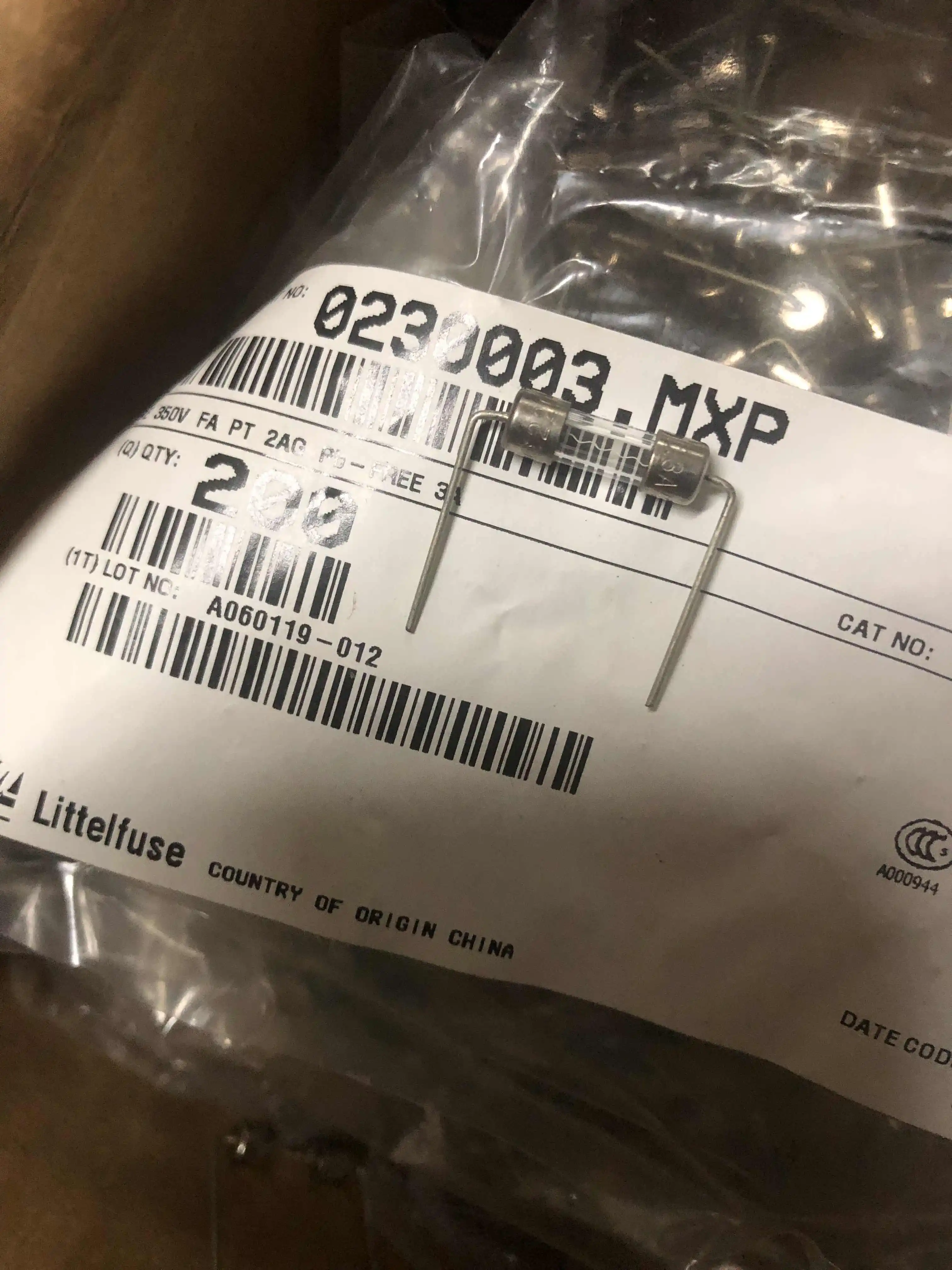20pcs/American glass safety tube 3A250V 4X15 5X15 0230003.MXP with lead wire