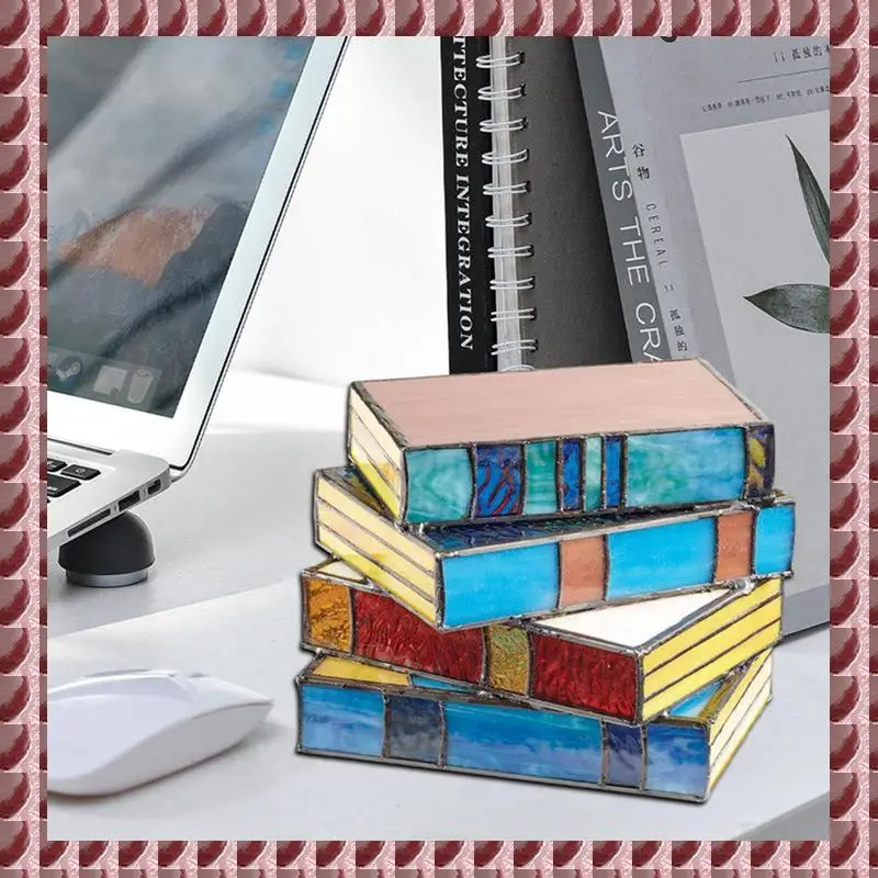 

Stacked Books Lamp Home Decor Nightstand Table Lamps Glass Vintage Reading Book Lamp Stained For Household Reading Light Durable