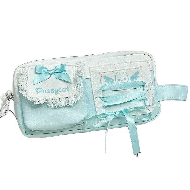 Tragbares Federmäppchen mit Schleifendesign, große Kapazität, mehrschichtige Stifttasche, gepunkteter Handtaschen-Organizer für Schreibwaren, Schulbedarf – Detail 9
