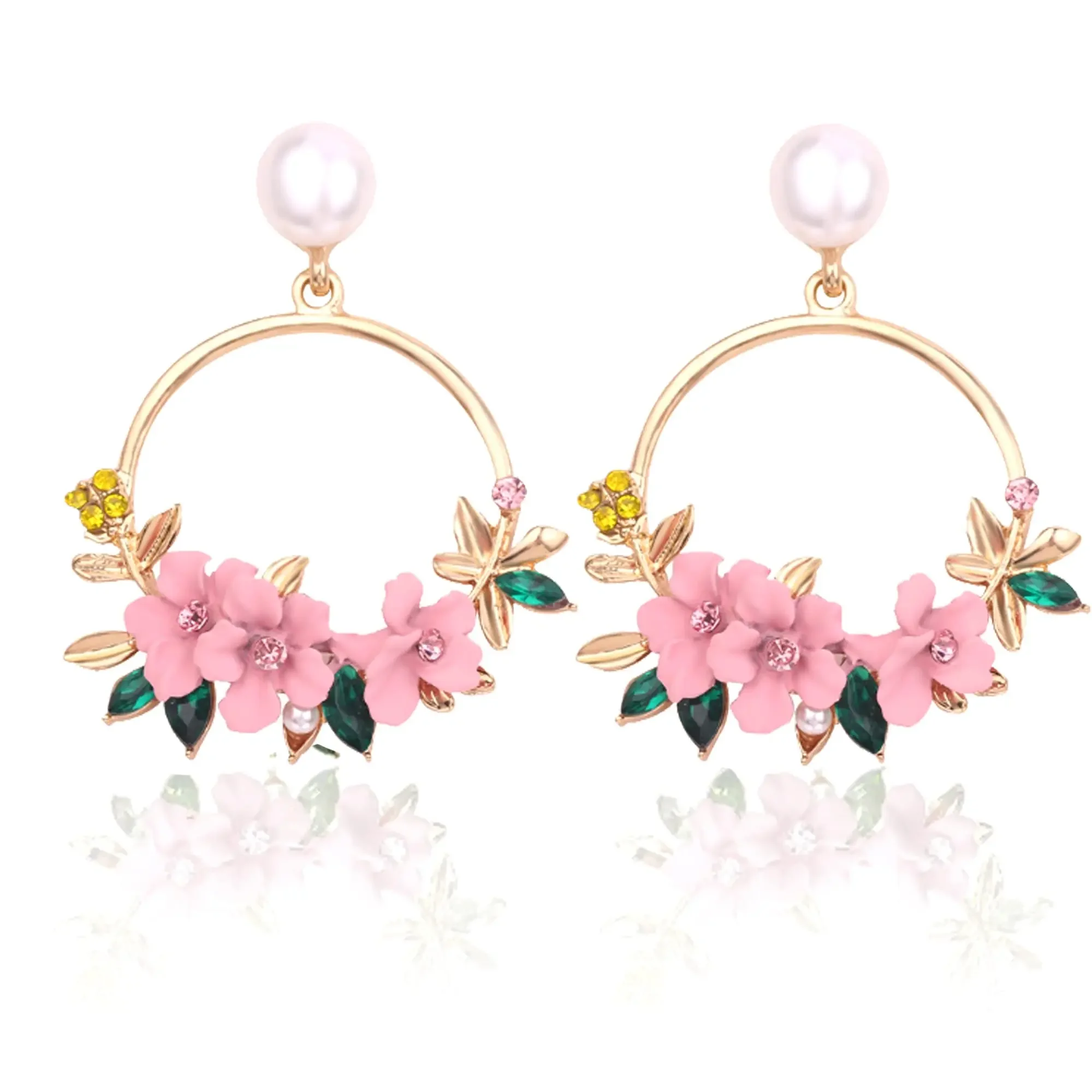 2023 Flower Dangle Earrings for Women Cute Pearl Leaf Sakura Leaf Summer Refreshing Seaside Idyllic Holiday Earrings