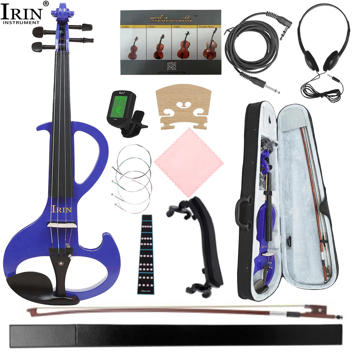 

IRIN 4/4 скрипка темно-синяя электроакустическая скрипка профессиональный струнный инструмент скрипка с подставкой для плеч аксессуар для наушников