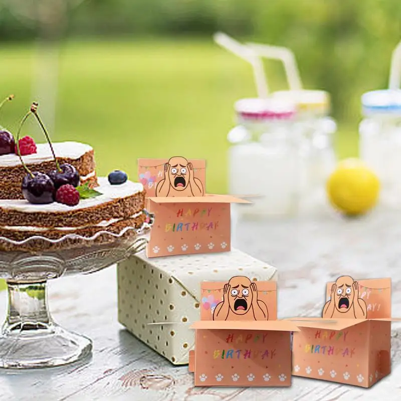 1Pcs Paper Humorous Whimsical Card 3D Terrifying Bald Character Design Hilarious Happy Birthday Card DIY Accessories