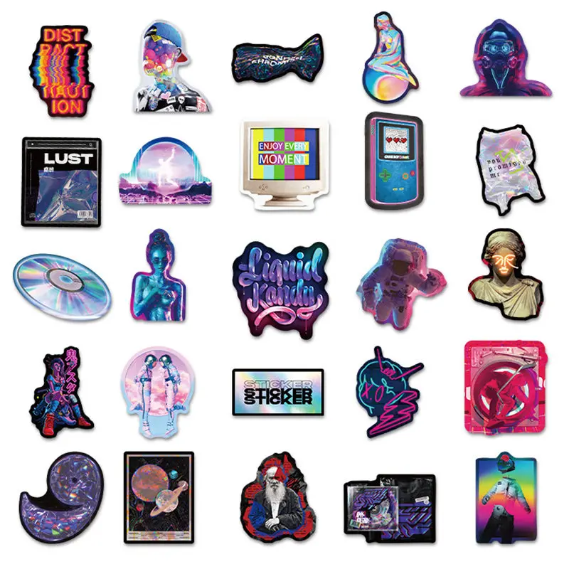 50Pcs Rainbow Laser Stickers Lijm Label Sticker