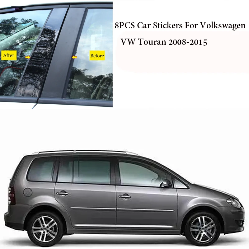 8 PCS Car Stickers For Volkswagen VW Touran 2008-2015 B C Pillar Middle Central Column Window Trim Decoration Protection