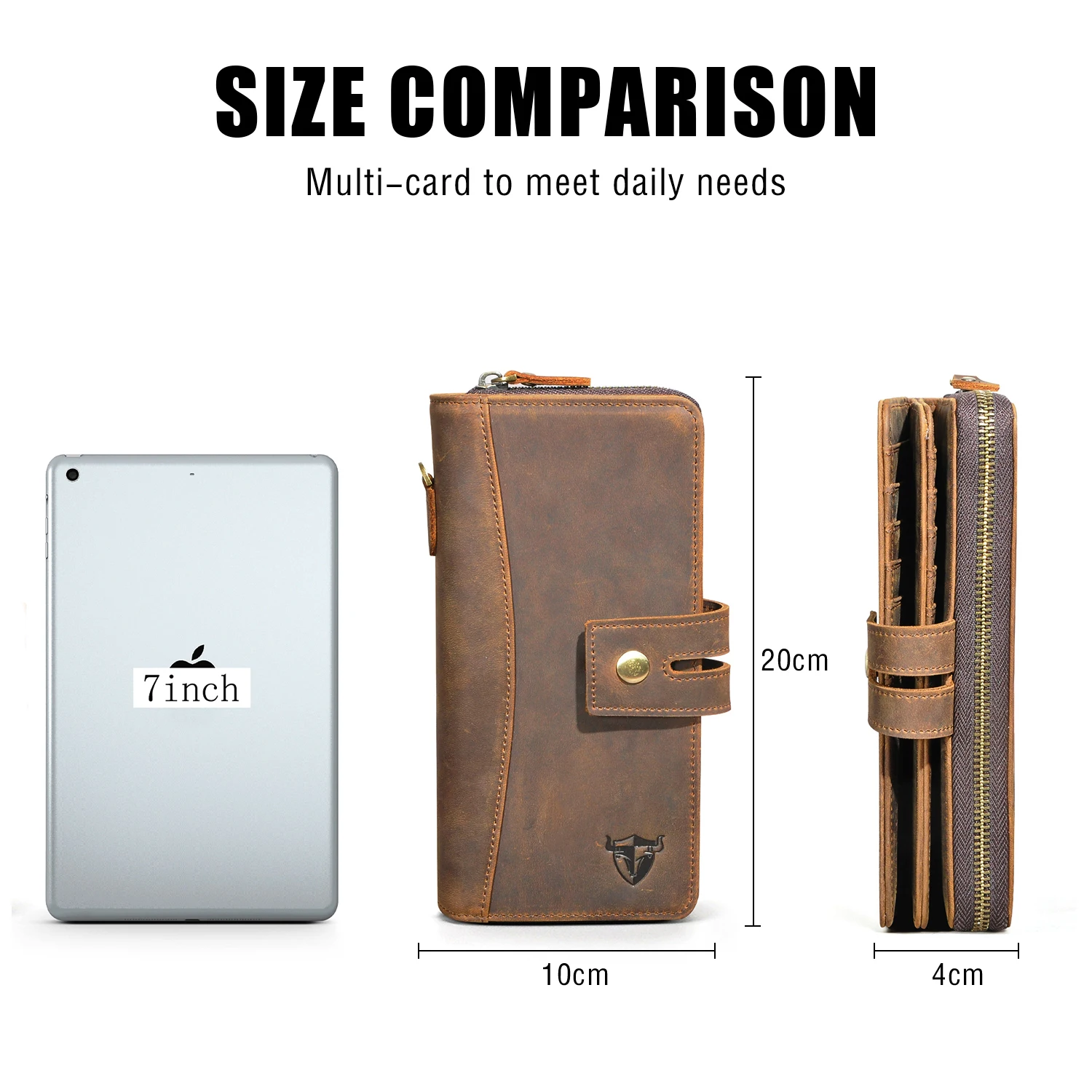 Hot Sale Crazy Horse Leather Travel Business Organizer Chain RFID Wallet For Men Long Zipper Male Purse Card Holder 1814