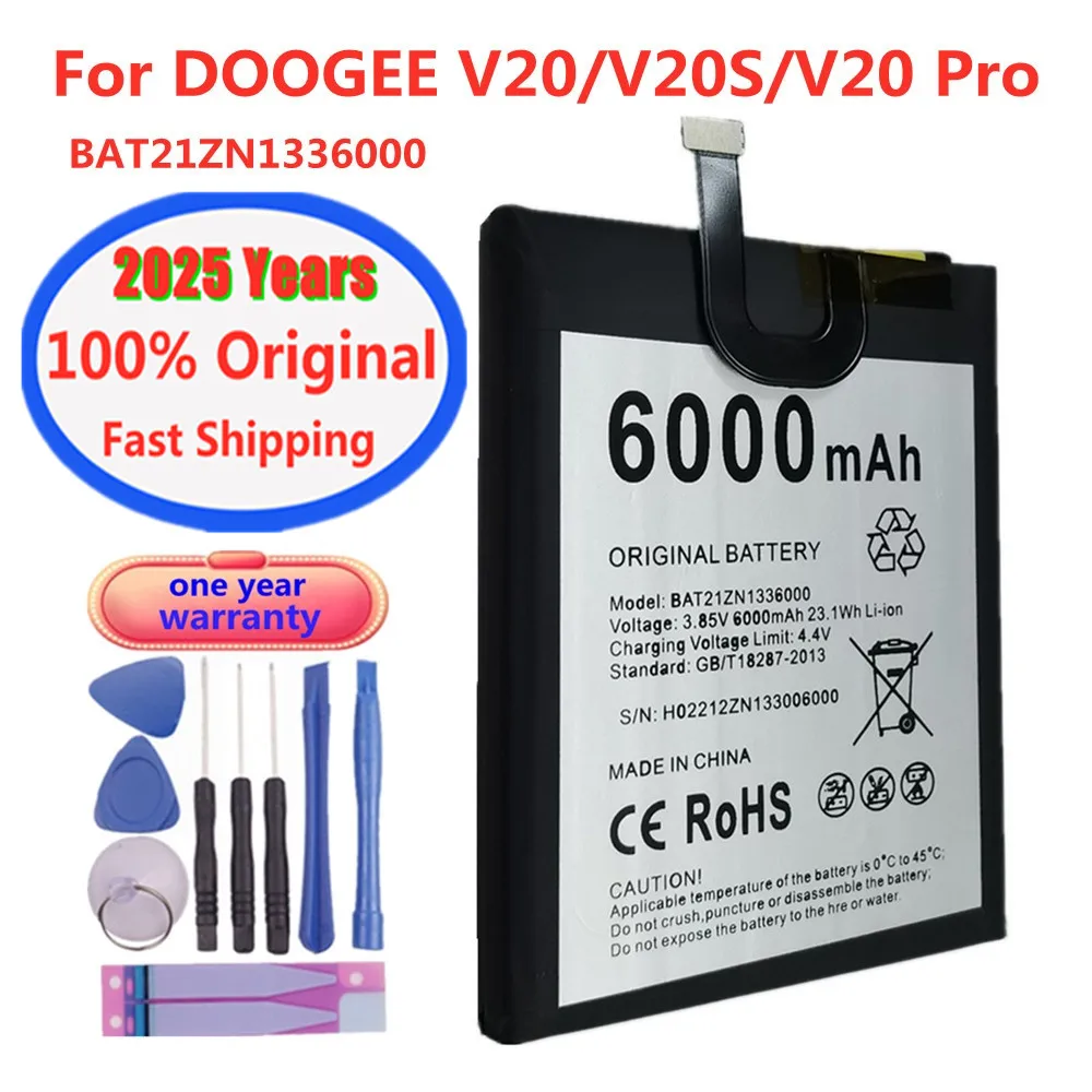 

2025 Years 100% Original Battery For DOOGEE V20S V20 Pro V20Pro Mobile Phone Battery Bateria BAT21ZN1336000 6000mAh + Tools