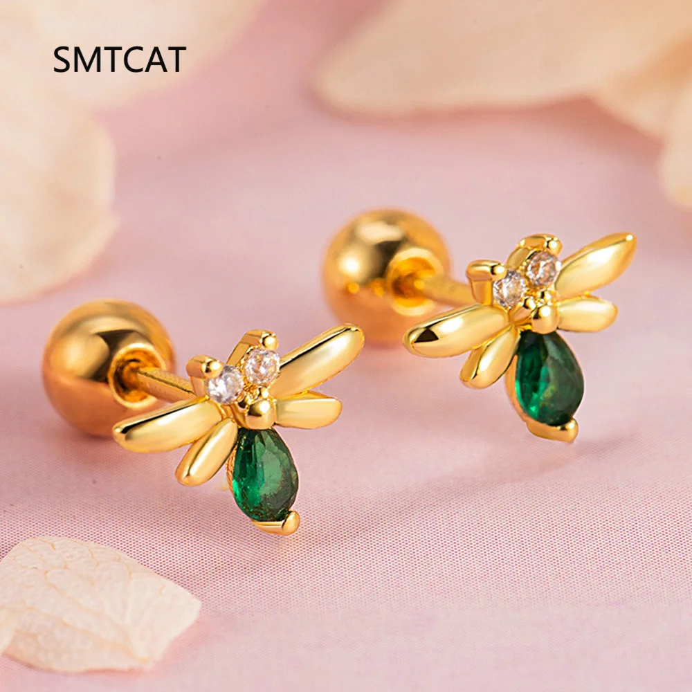 

Настоящее серебро 925, циркон, пирсинг пчелы, винтовые серьги-гвоздики Brincos для женщин, милые животные, изящные ювелирные аксессуары