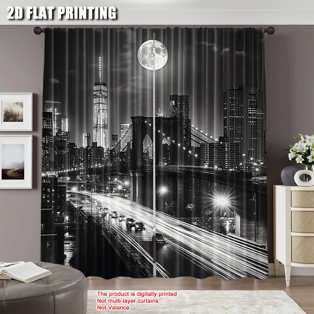 New York City Night Scene Urban Life Print Drapes Room Darkening Window Curtains Home Decor,Rod Pocket Blackout Curtains Bedroom