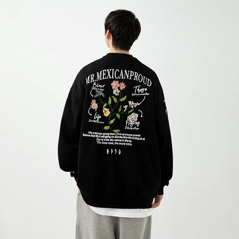 

TPJB New Heavyweight Loose Embroidered Sweatshirt for Men Autumn Fashion Brand Japanese Men's Vintage Long Sleeve Hoodie