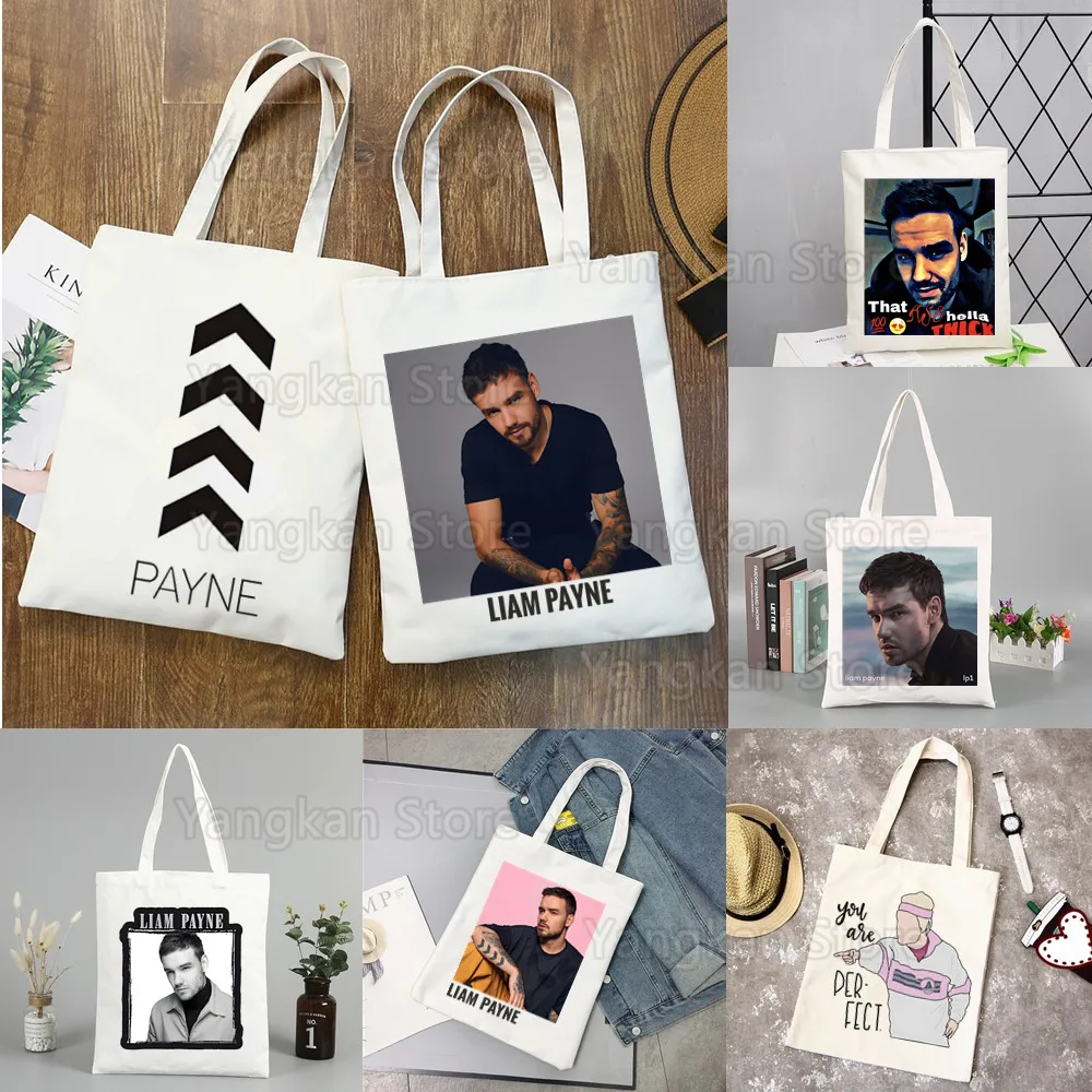 

Liam Payne Canvas Shopping Bags Print Tote Bag Eco Reusable Shopper Canvas Shoulder Large Handbag Sundries Bags