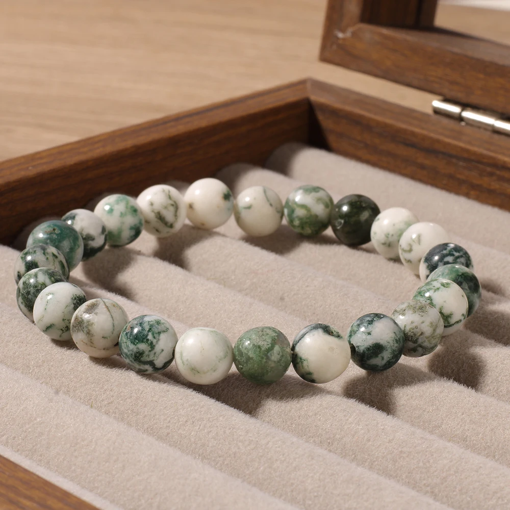 1 Piece of Depression Healing Crystal Bracelet. Dendritic Agate. Relieves Stress, Enhances Confidence and Eliminates Worry.