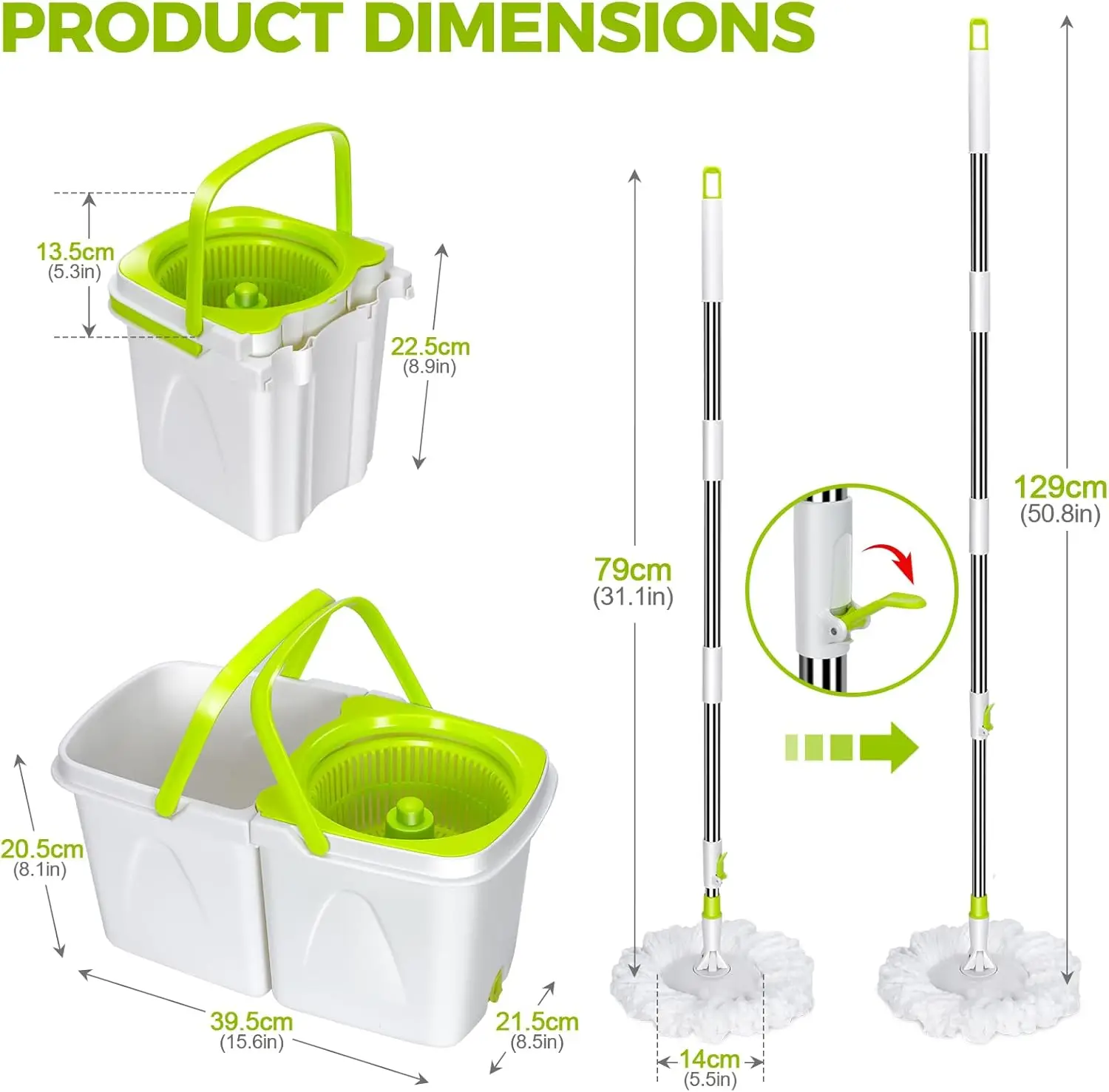 

Spin Mop and Bucket,Mop and Bucket Set with Wringer.4L Detachable Bucket Small,Separate Clean and Dirty Water