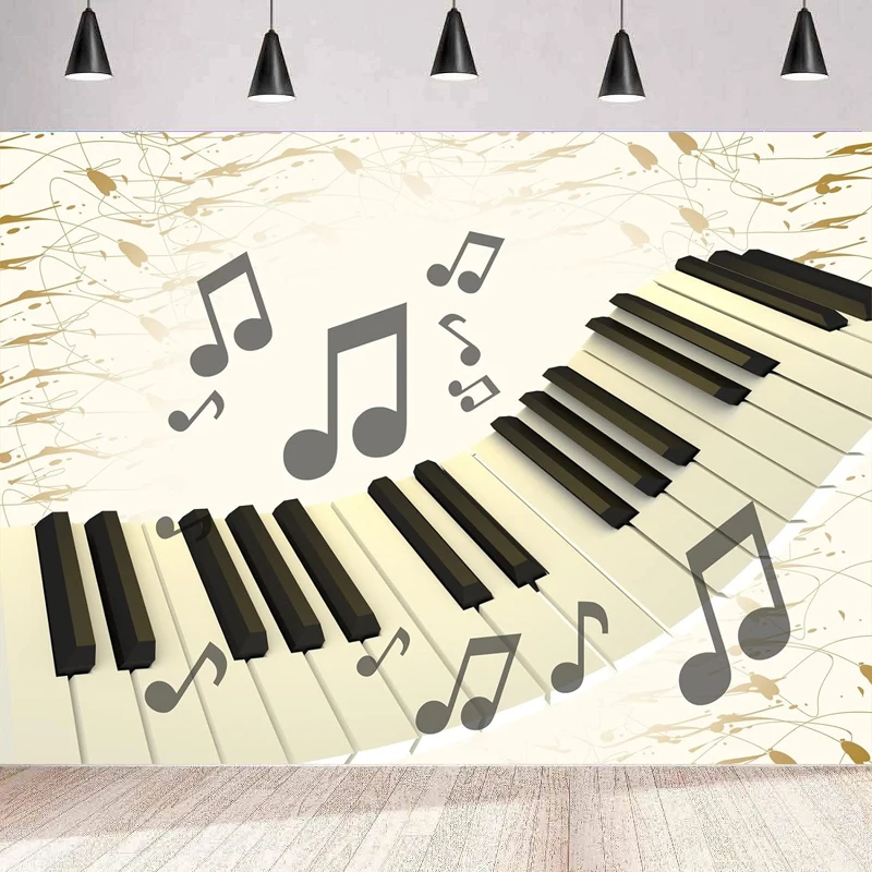 

Levitating Piano Keys Photography Backdrop Musical Notes Music Live Concert Stage Background Party Backdrop Wall Banner Poster