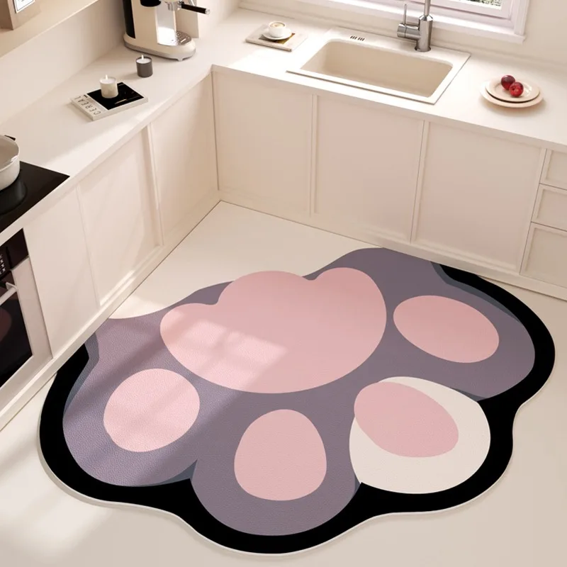 

Kitchen Anti-slip Carpet Waterproof Oil-proof PVC Leather Rug Modern Style Cute Cat Paw Home Decorative Floor Mat Alfombra Ковер