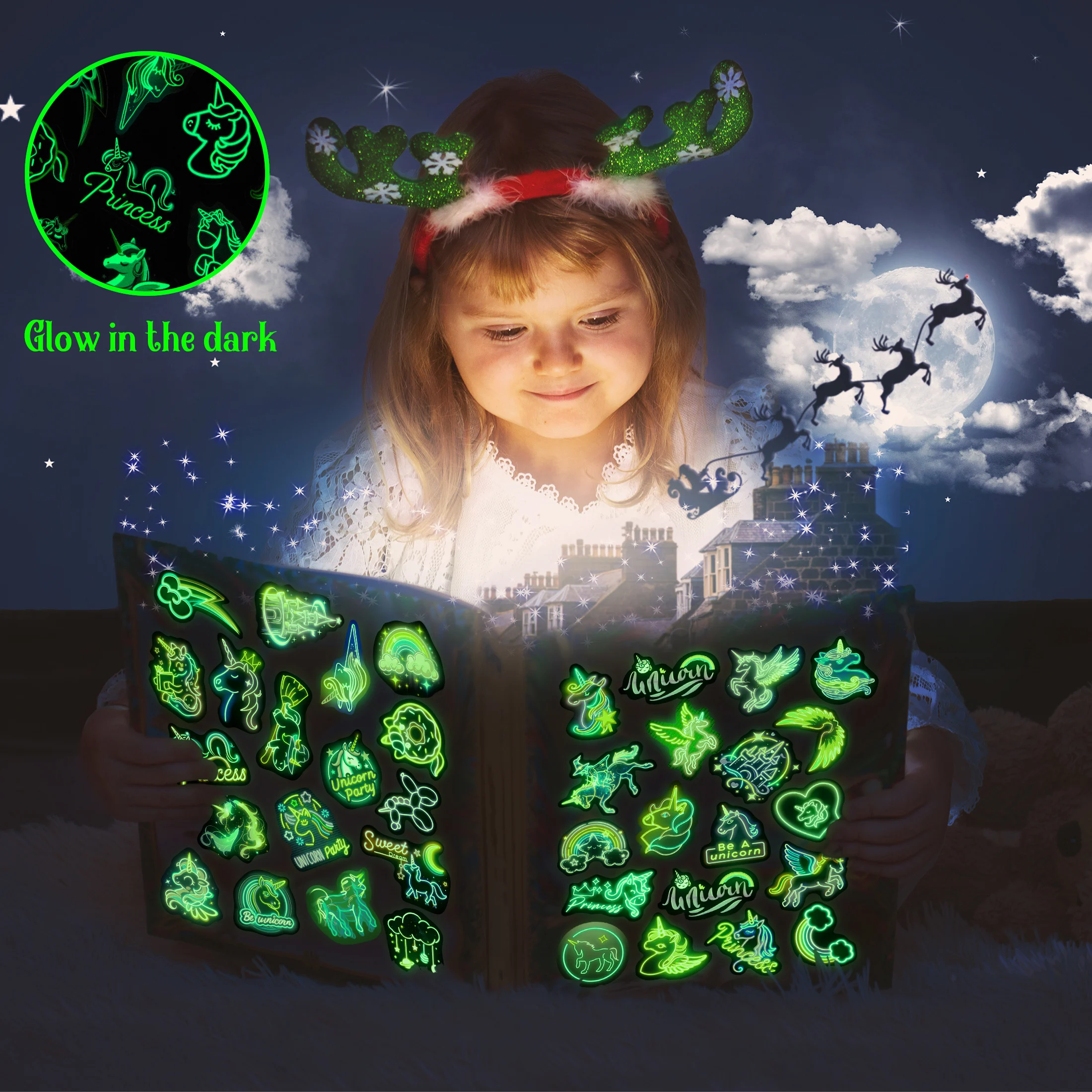 51 szt. Neonowych Naklejek Jednorożców dla Dzieci Świecących w Ciemności, Naklejki Tęczowe na Butelki z Wodą, Wodoodporne Naklejki Winylowe na Laptopa