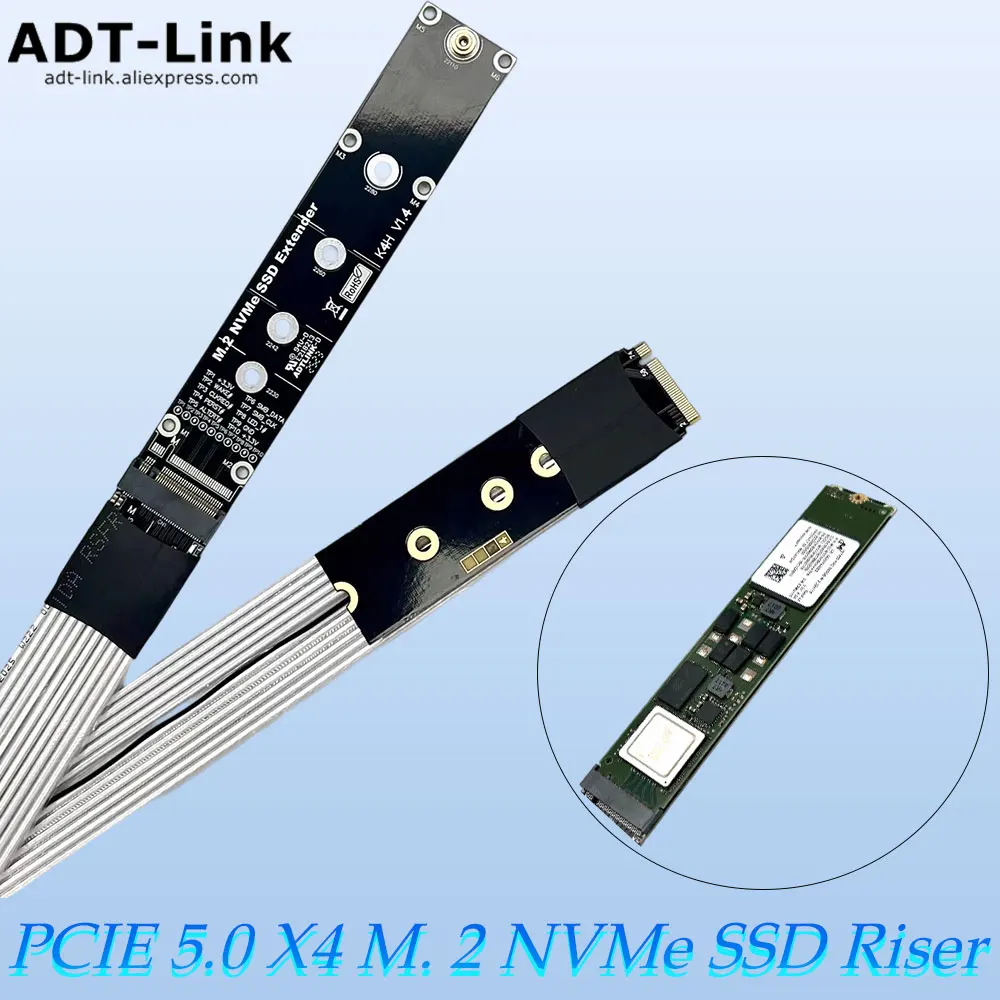 

ADT-Link PCIE 5.0 X4 Gen5 M.2 NVMe SSD Solid State Drive Riser Adapter M.2 M Key 128Gbps Extension Cable Supports 22110 2280