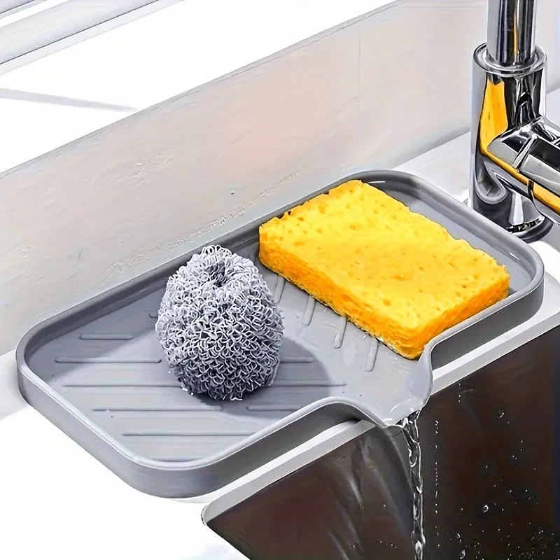 Silicone Kitchen Sink Organizer Tray, 1pc, Non-Food Contact Soap and Sponge Holder, Water-Resistant Countertop Storage Accessory