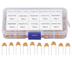 300pcs 10value 50v 10pf 20pf 30pf 47pf 56pf 68pf 100pf 1nf 10nf 100nf Monolithic Ceramic Capacitor Assortment Kit