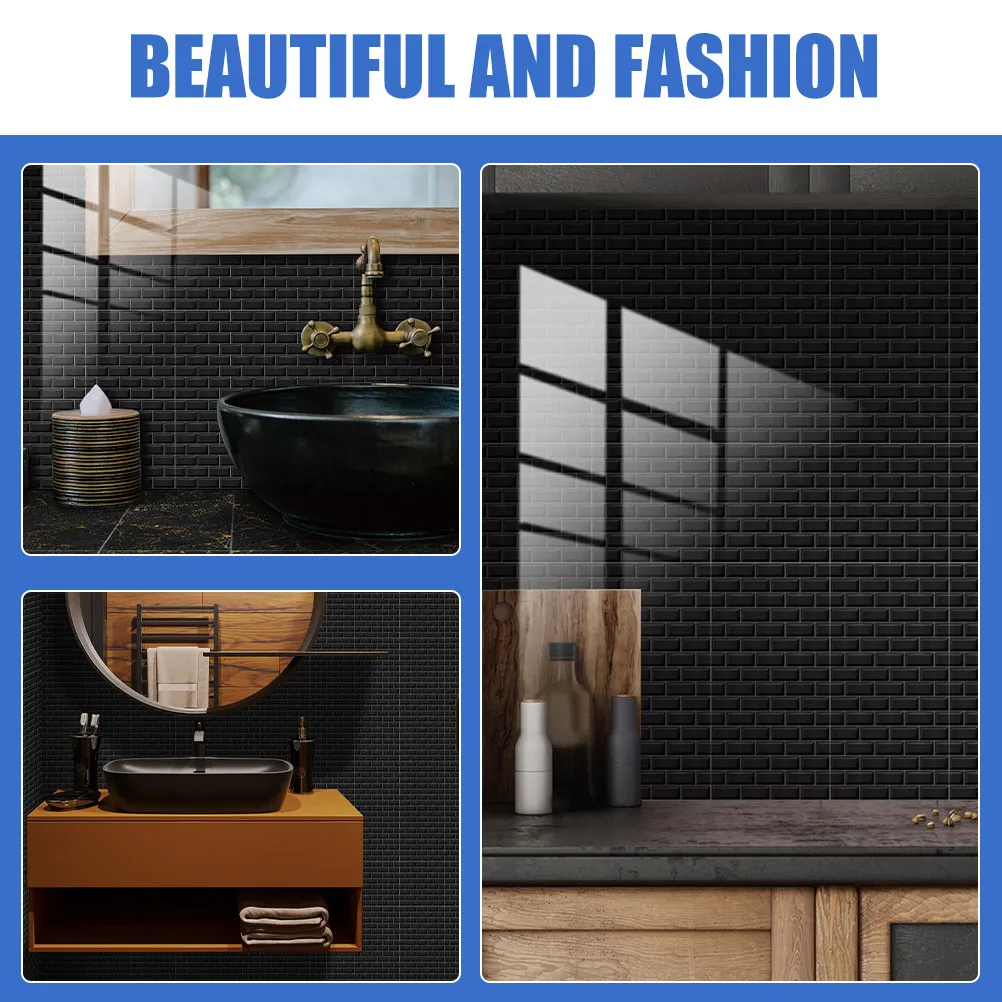 10Pcs Self Adhesive Wall Sticker Tile Decorative Sticker Kitchen Bathroom Peel Stick Removable Waterproof Tile Wall Decal Home