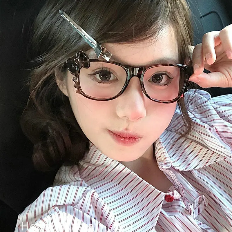 Y2k Leopard Print Bow Glasses Retro Woman Korean Anti-blue Light Eyeglasses Eye Protection Girl Optical Spectacle Eyeglass Frame